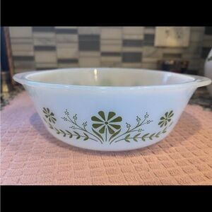 Pyrex White Bowl with Green Floral Design